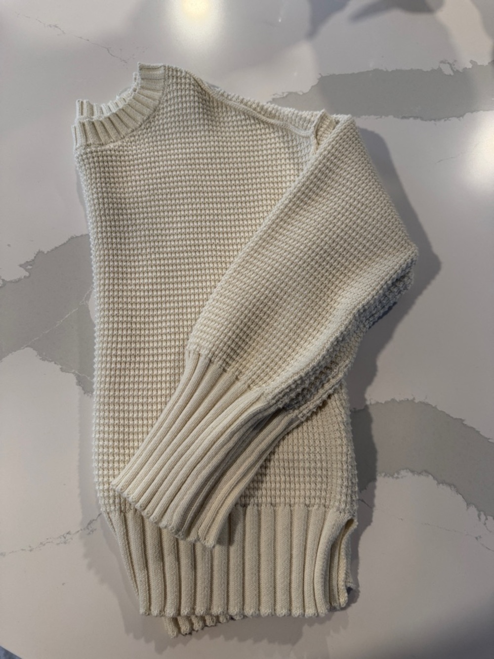 Cream Knit Women's Sweater - Soft Waffle Stitch